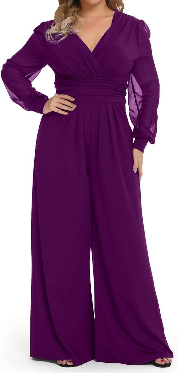 Purple plus-size wrap jumpsuit — up to 4X (velvet alternative)