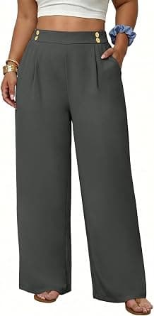 Dark-gray pleated wide-leg work pants — plus sizes 1X–5X