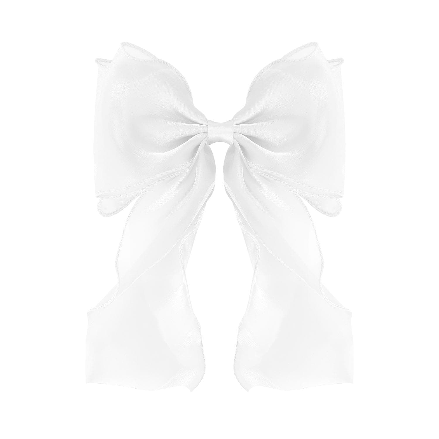 White hair ribbon bow with long tails