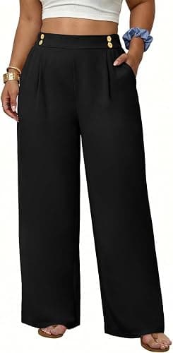 Black high-waisted wide-leg work trousers — sizes 1X–5X