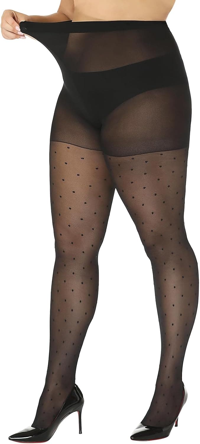 Black plus-size polka-dot sheer tights β sizes XLβXXL Plus and 3XLβ4XL Plus