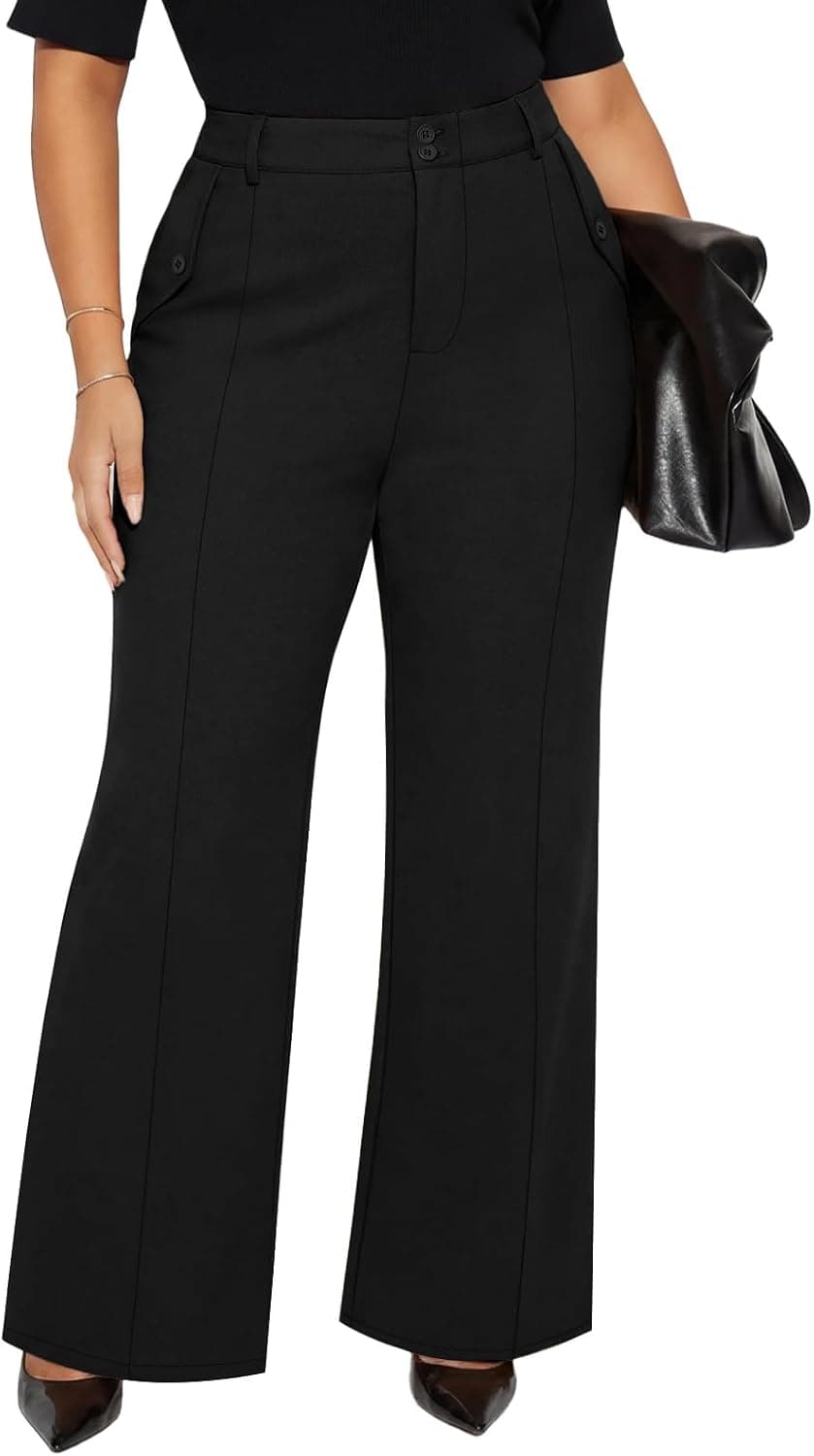 Black plus-size wide-leg trousers — up to 5X