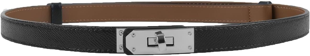 Slim black leather belt