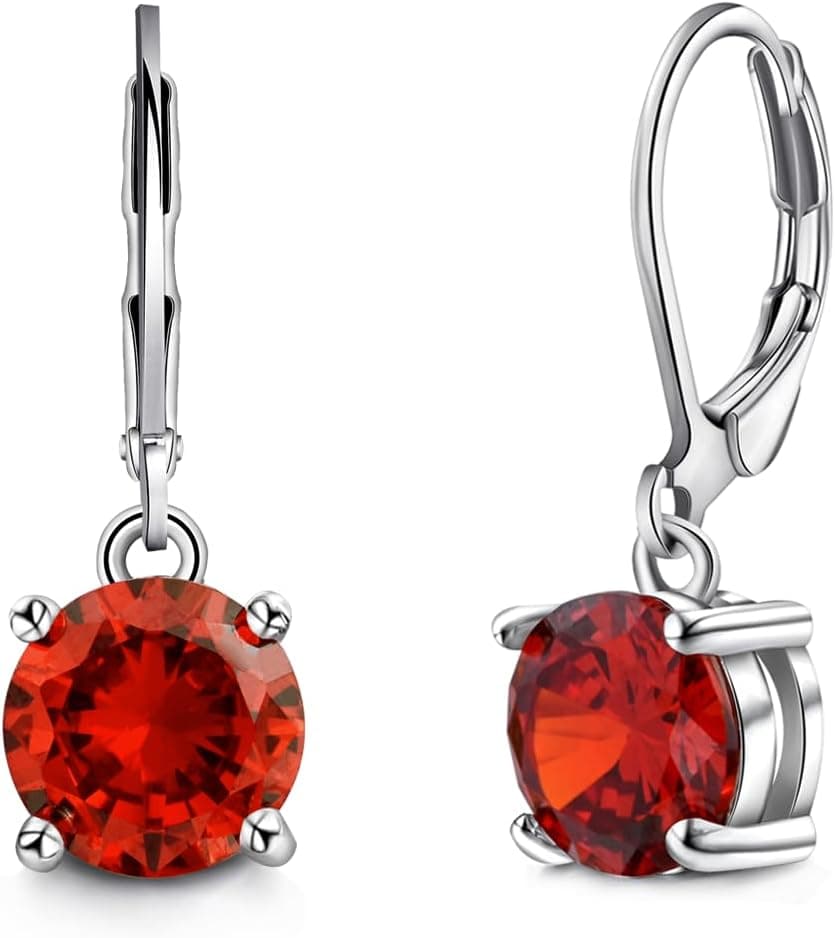 Red crystal leverback drop earrings β 8 mm
