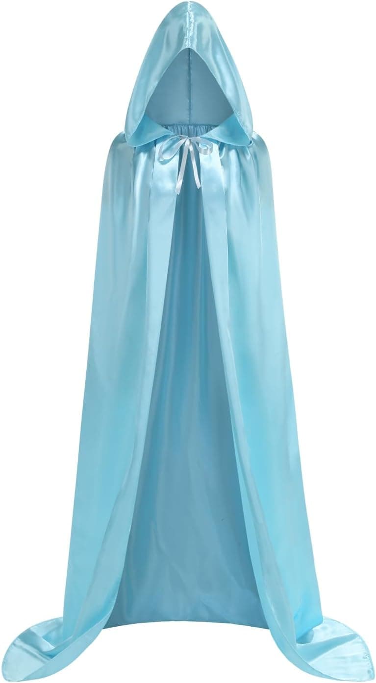 Glacier-blue satin hooded cape