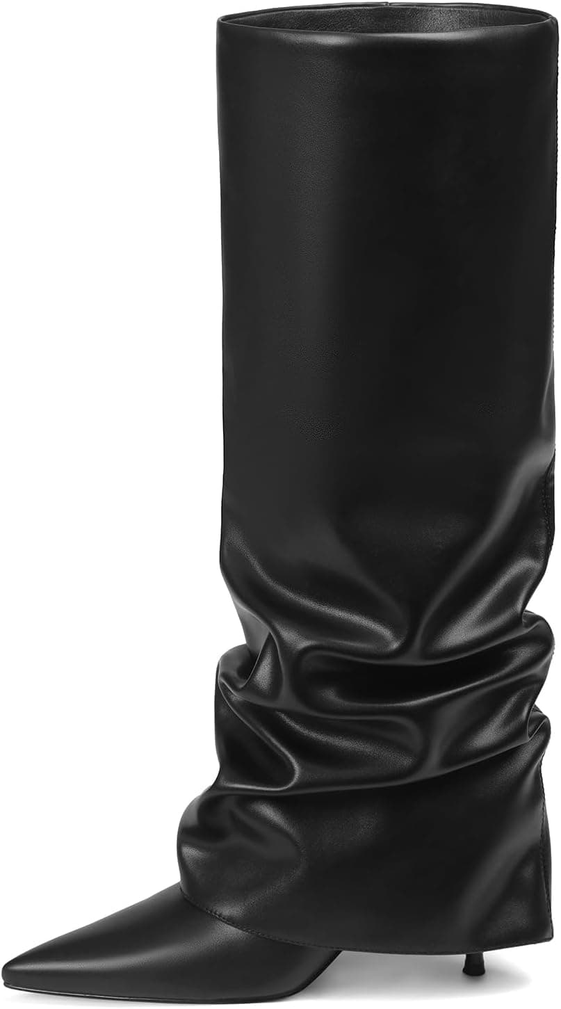 Black wide-calf fold-over slouch boots β closest pointed over-the-knee silhouette, sizes 6β11