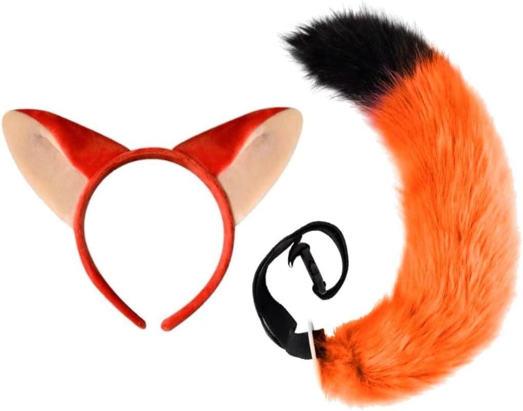 Orange fox ears and fluffy tail set