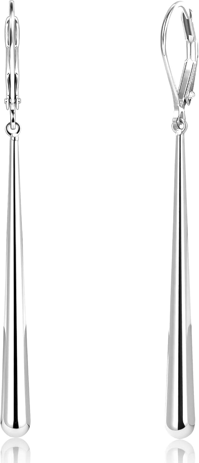 Long silver dangle drop earrings β silver finish