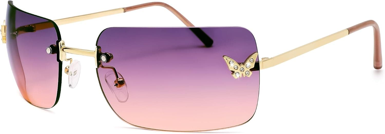 Gold/purple rimless rectangular sunglasses β A7 Gold/Purple