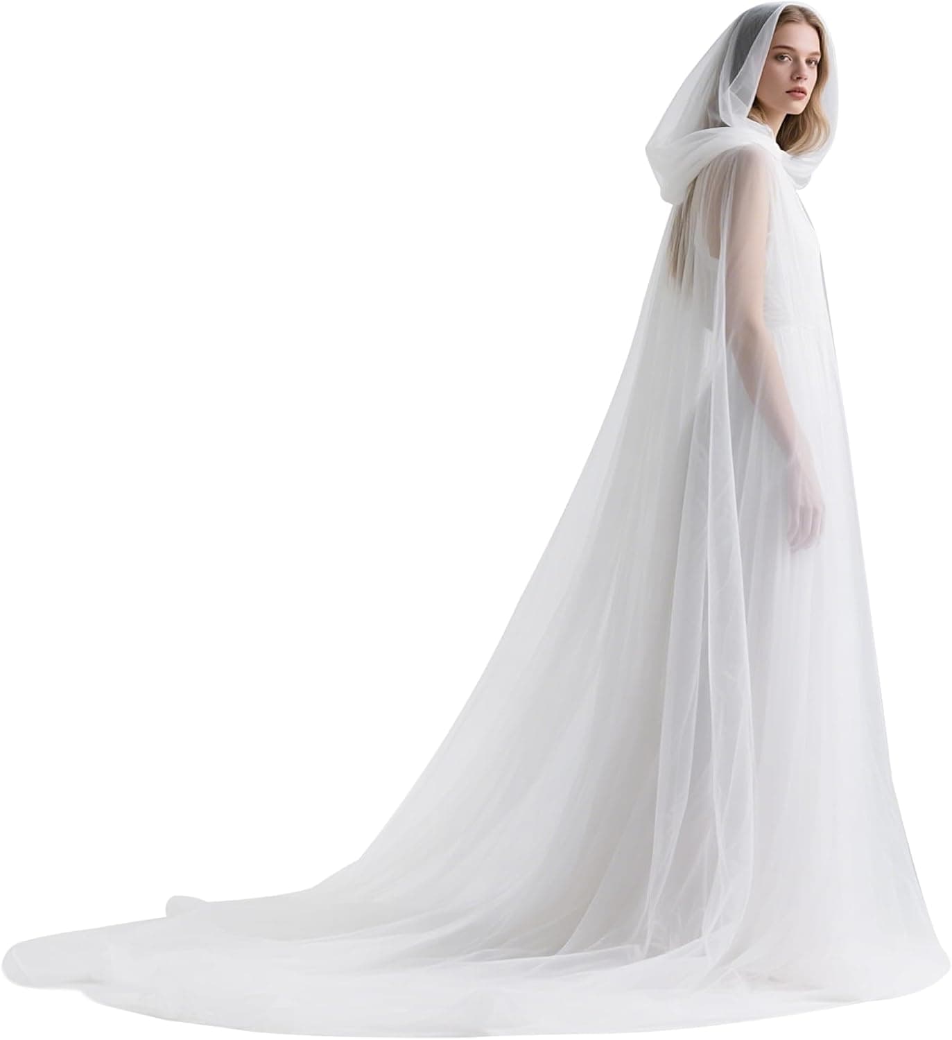 White tulle cape for a cream overlay effect