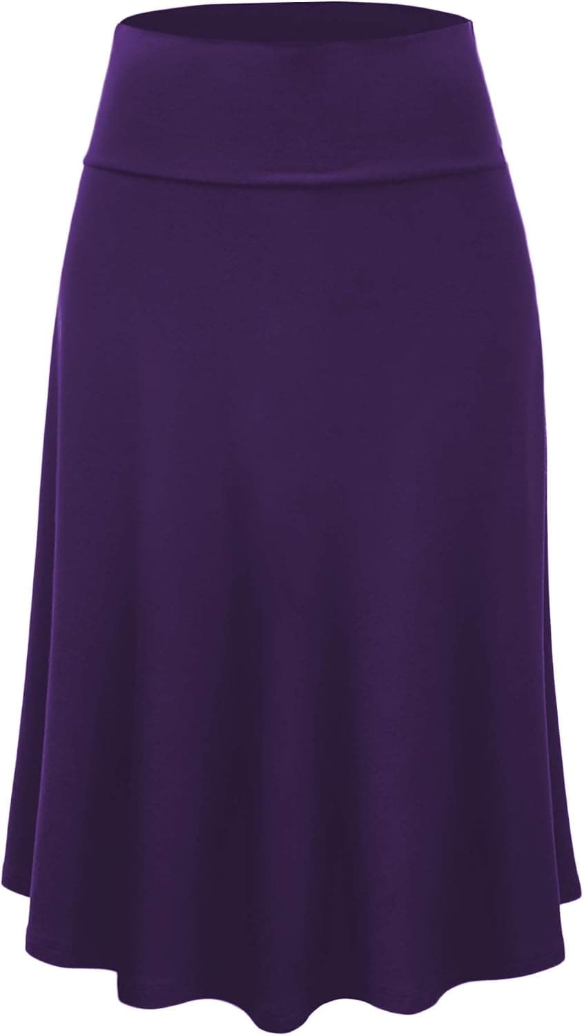 Dark-plum plus-size flare midi skirt — up to 3X