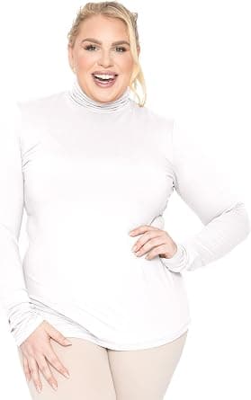 White mock-turtleneck — White, sizes XL–5X (long-sleeve variant)