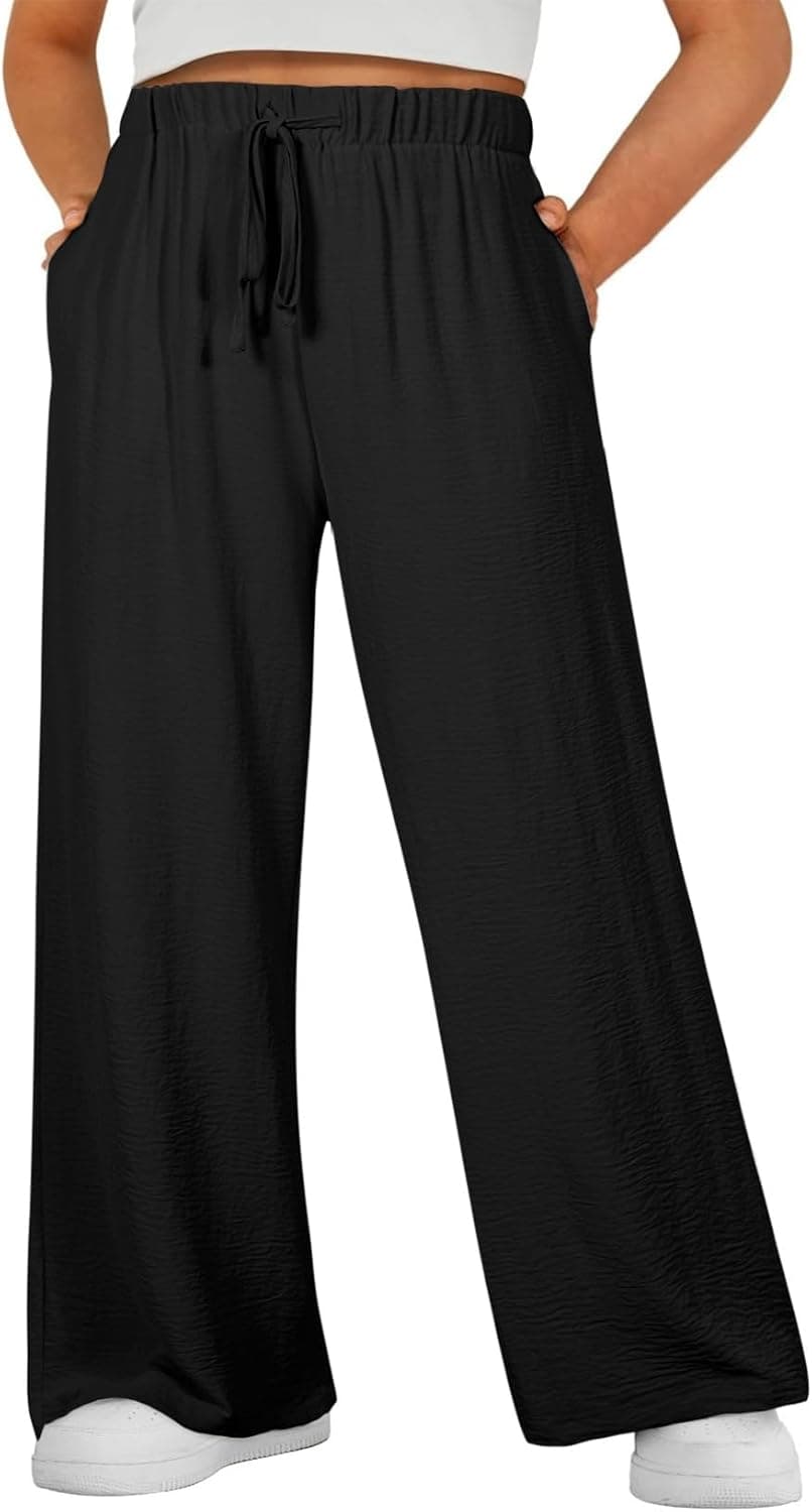 Black plus-size loose wide-leg trousers — up to 5X