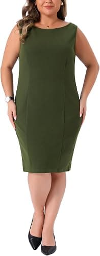Army-green sleeveless sheath dress — sizes 1X–6X