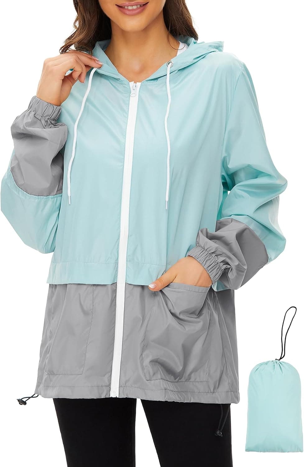Mint-green plus-size lightweight windbreaker — up to 4X