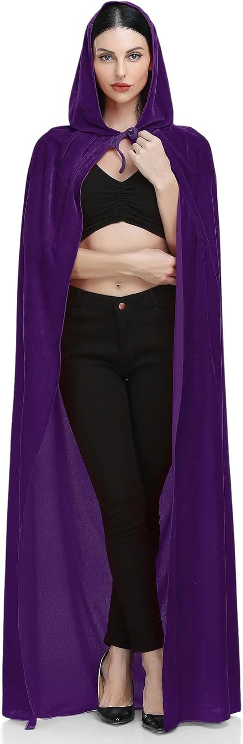 Purple velvet hooded witch cape
