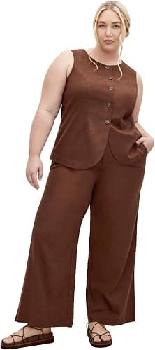 Chocolate linen vest — plus sizes 12–24 Plus