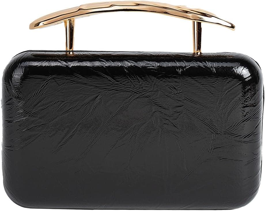 Black sculptural metal top-handle clutch