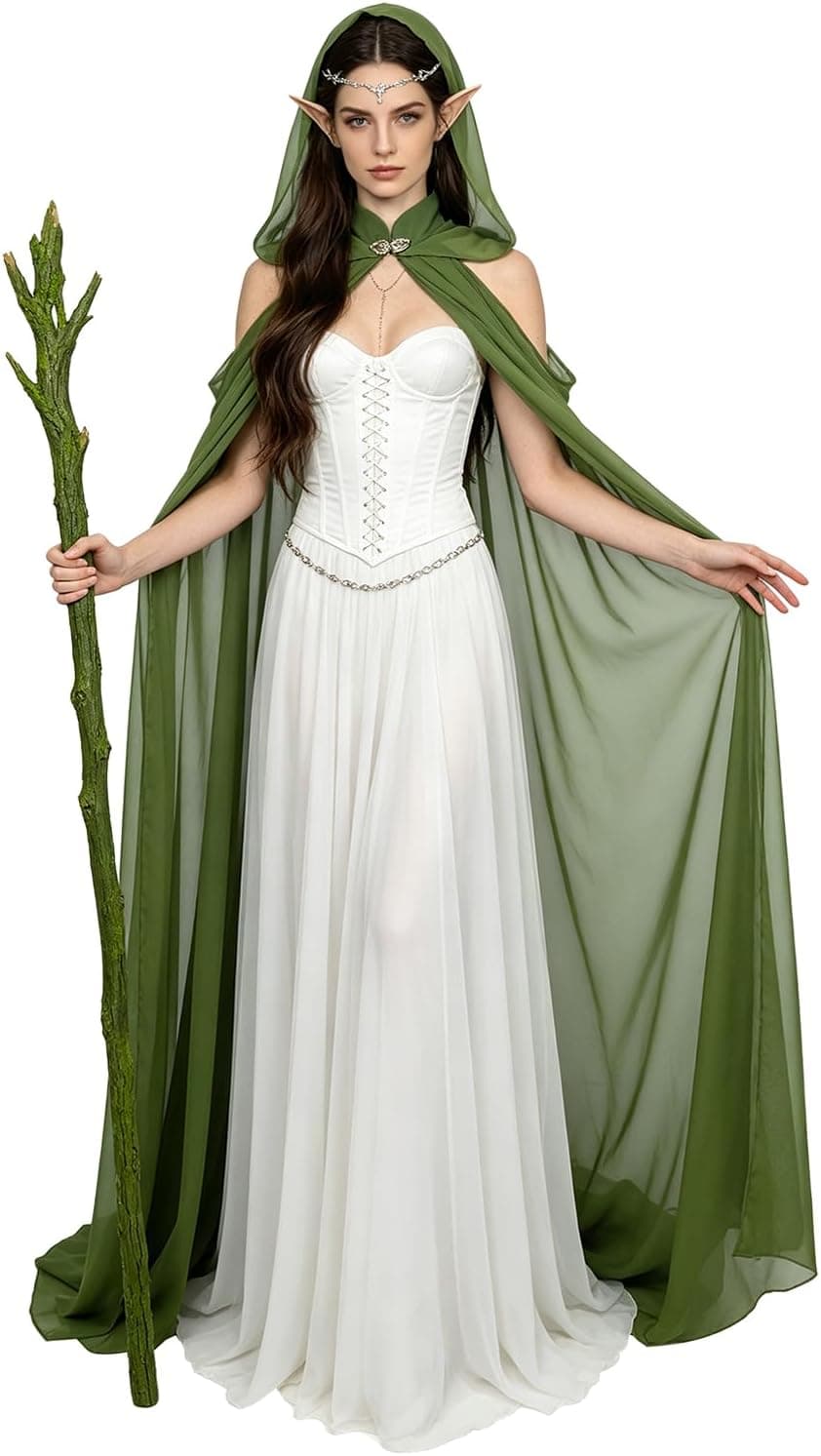 Forest-green sheer chiffon cape — closest overlay