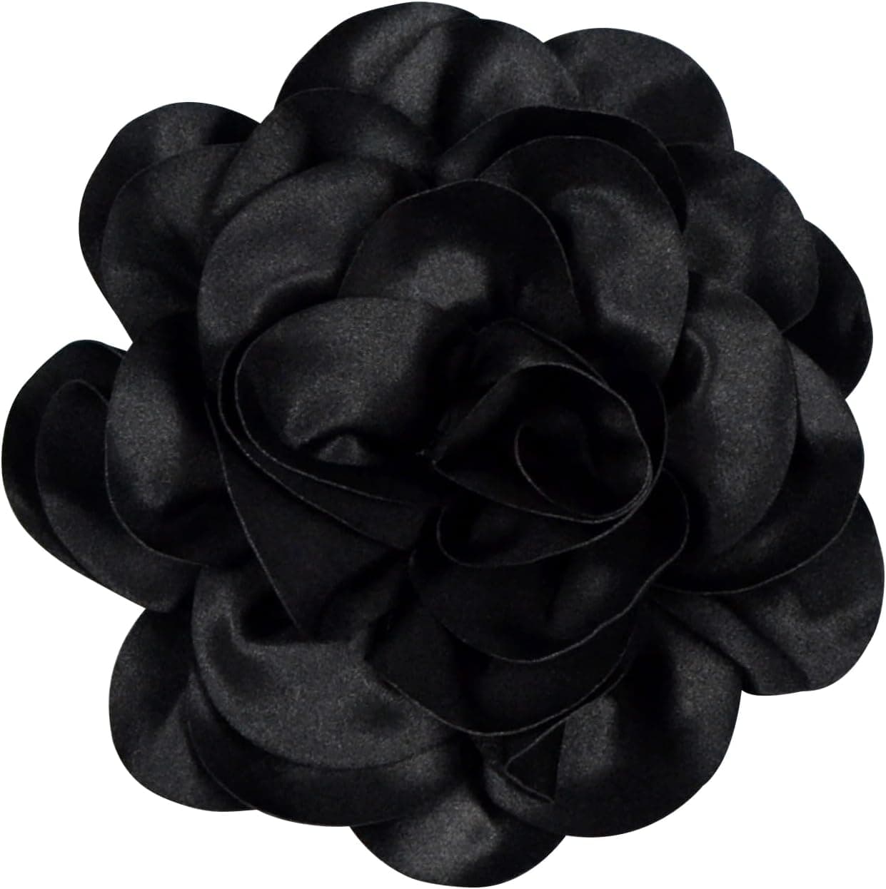 Black oversized satin camellia flower brooch β 7.5 inches