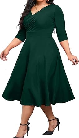 Dark-green plus-size wrap midi dress — closest emerald-green alternative, sizes 3X–6X