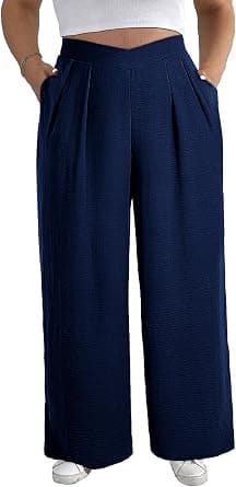 Navy pleated wide-leg work trousers — sizes 1X–5X