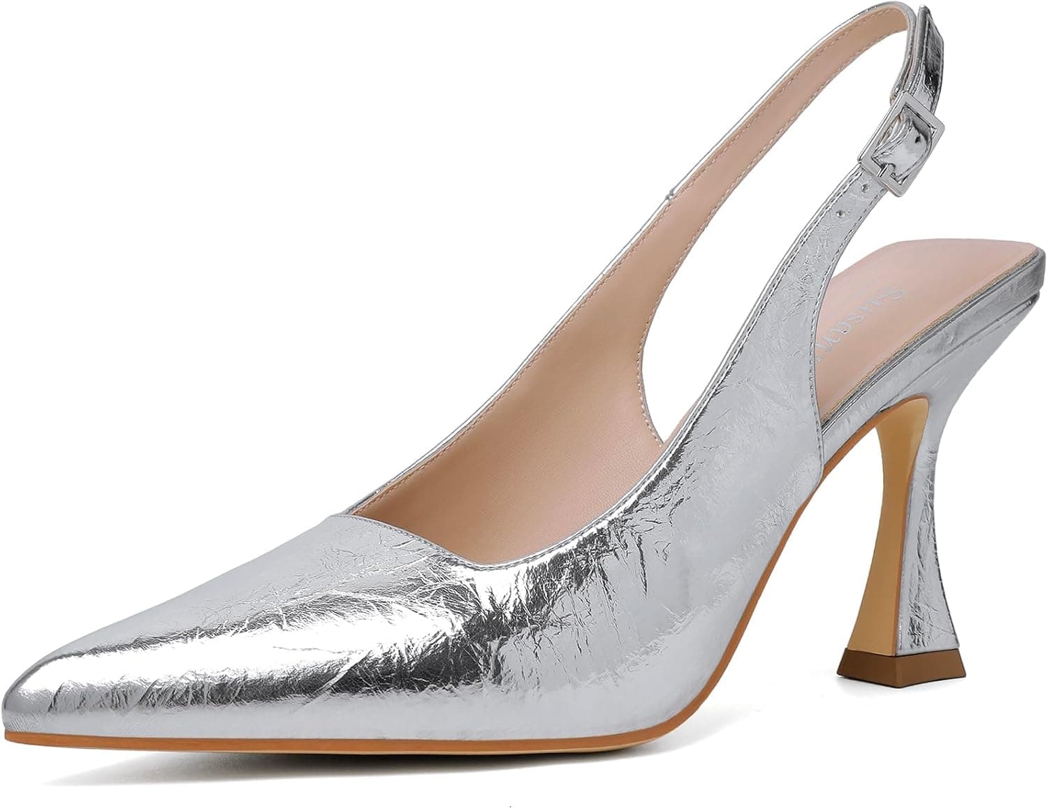 Silver pointed-toe slingback pumps β sizes 6β12