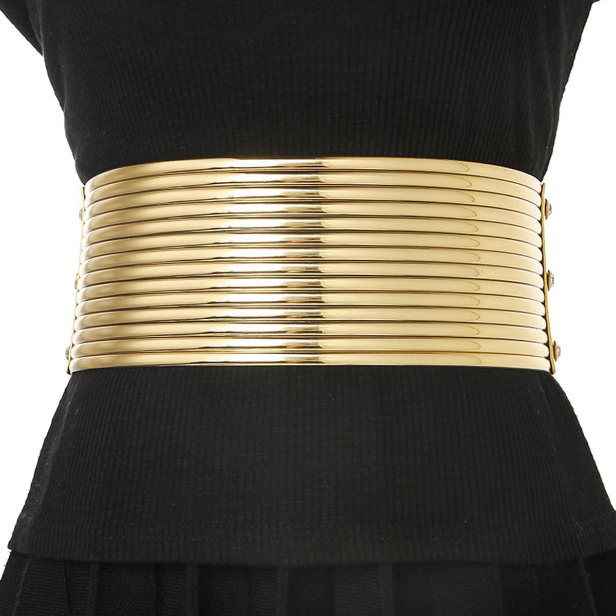 Gold plus-size rhinestone waist belt — 34–50 in