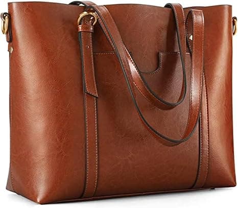 Dark-brown genuine-leather tote