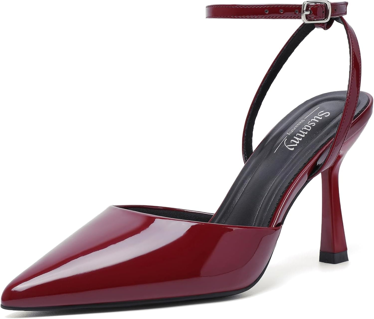 Burgundy patent pointed-toe pumps β sizes shown through 11