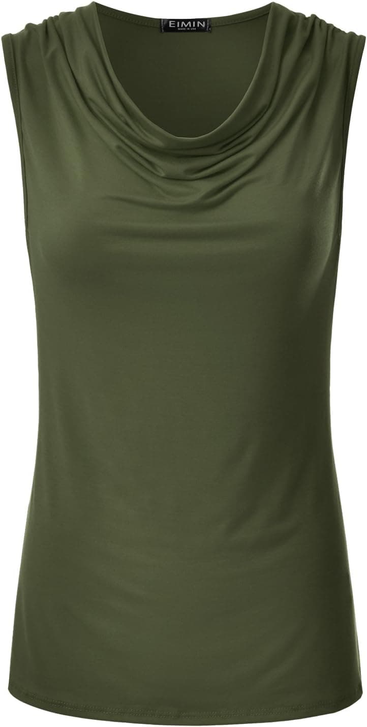 Olive-green cowl-neck top — through 3X