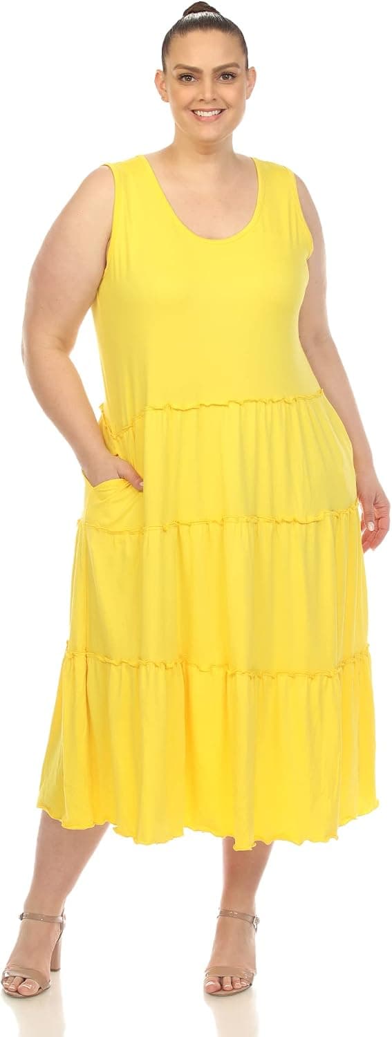Canary-yellow plus-size tiered midi dress β closest solid-yellow match, sizes 1Xβ3X