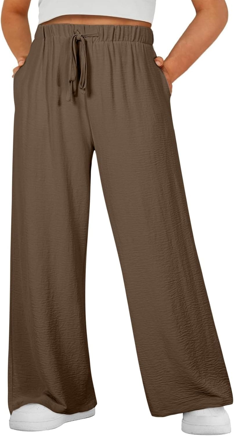 Brown plus-size wide-leg pants — up to 5X