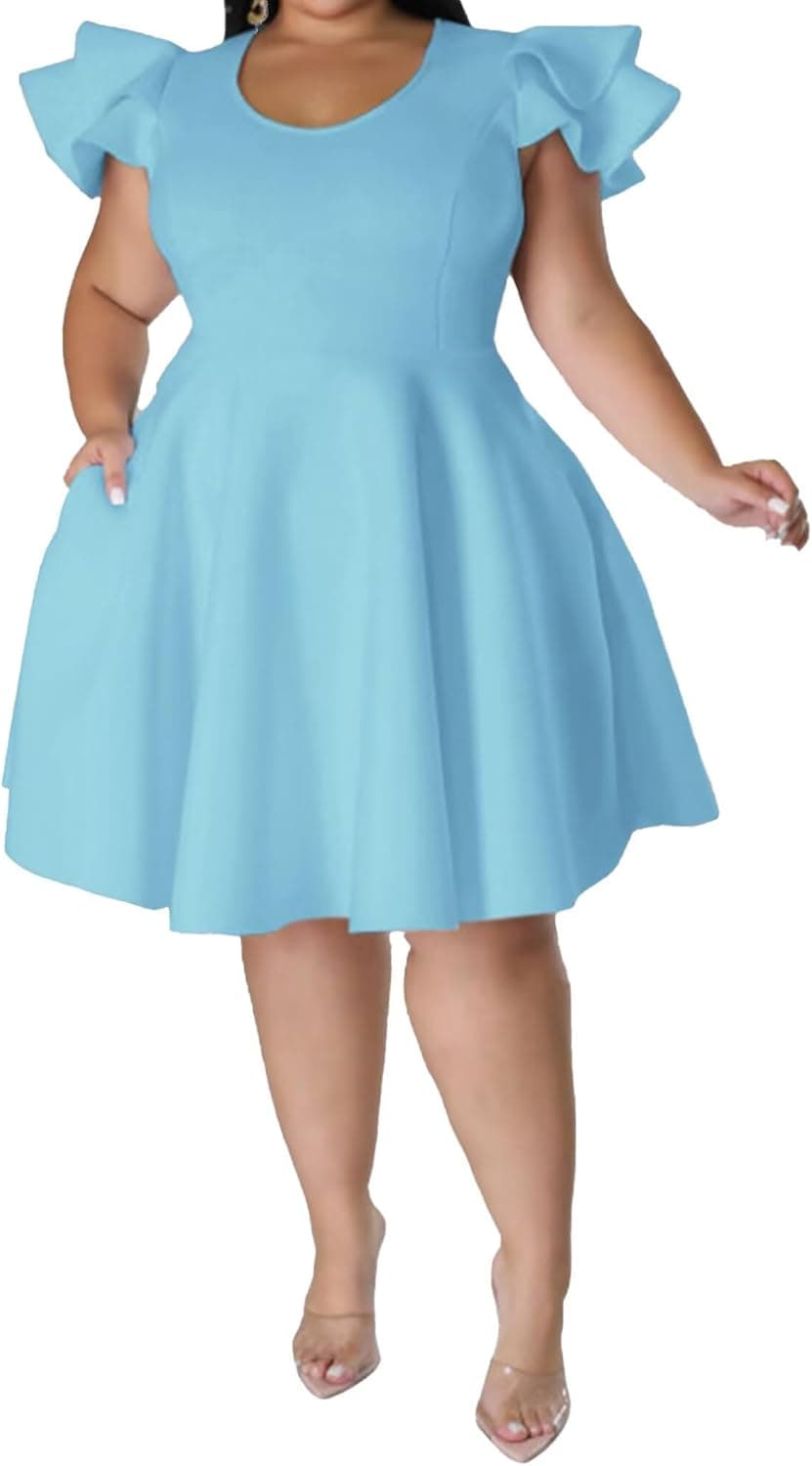 Light-blue plus-size A-line dress — up to 5XL
