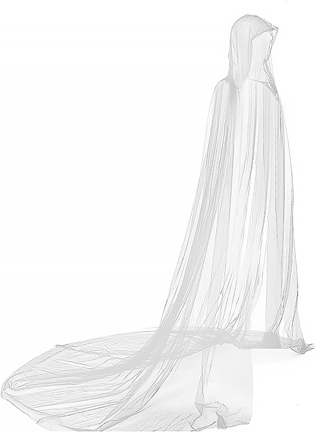 White floor-length sheer hooded ghost cape