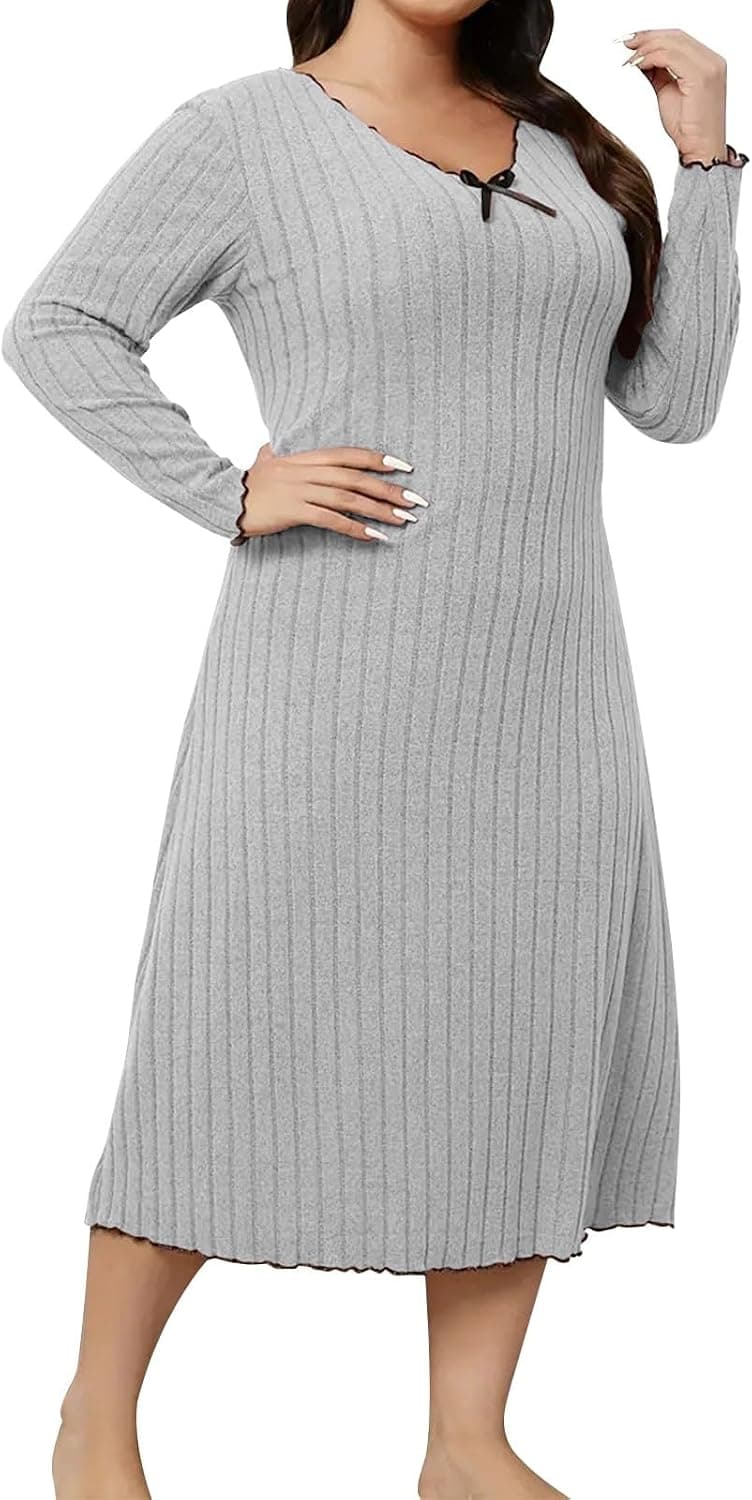 Gray plus-size ribbed knit midi dress — XL–5X