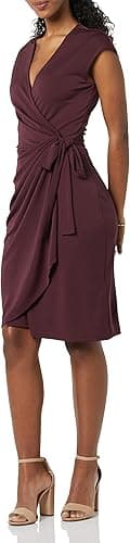 Burgundy V-neck wrap dress — sizes 1X–6X