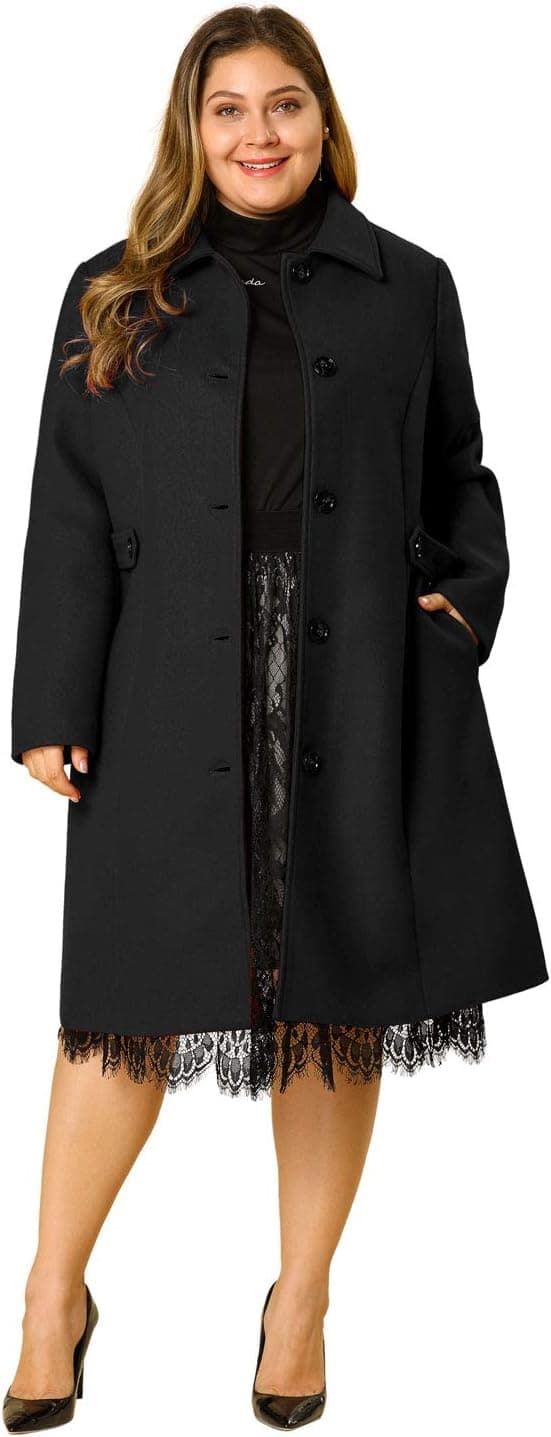 Black plus-size long coat — 1X–4X