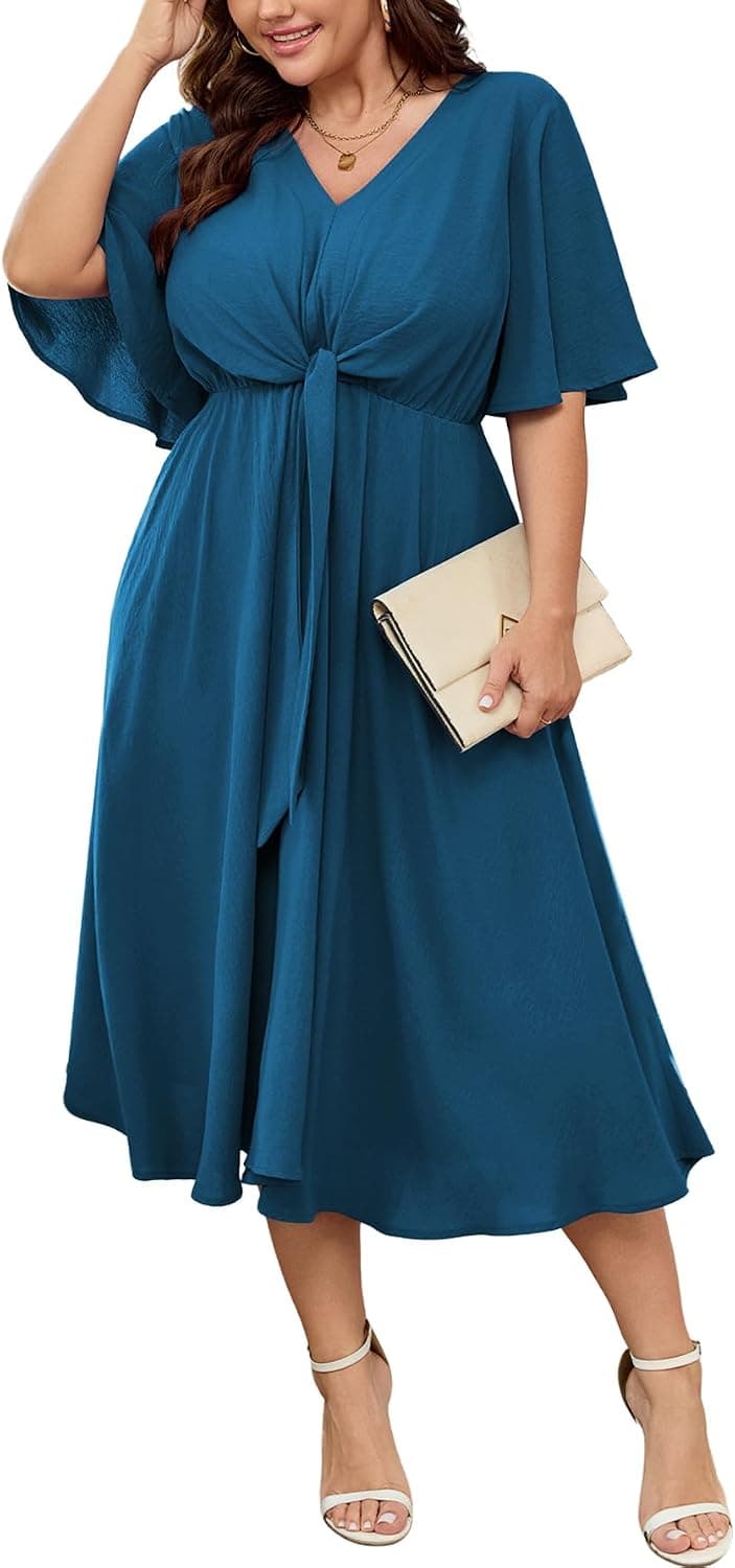 Teal plus-size fit-and-flare midi dress β closest jewel-tone match, sizes Large Plusβ4XL Plus