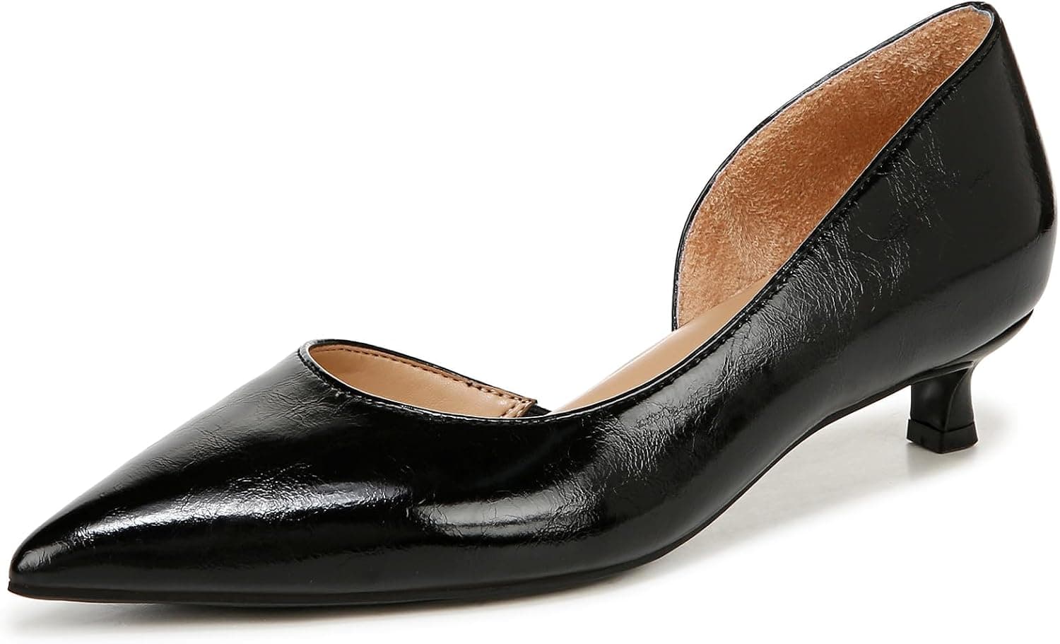 Black glossy pointed-toe pumps β Wide sizes shown through 10W