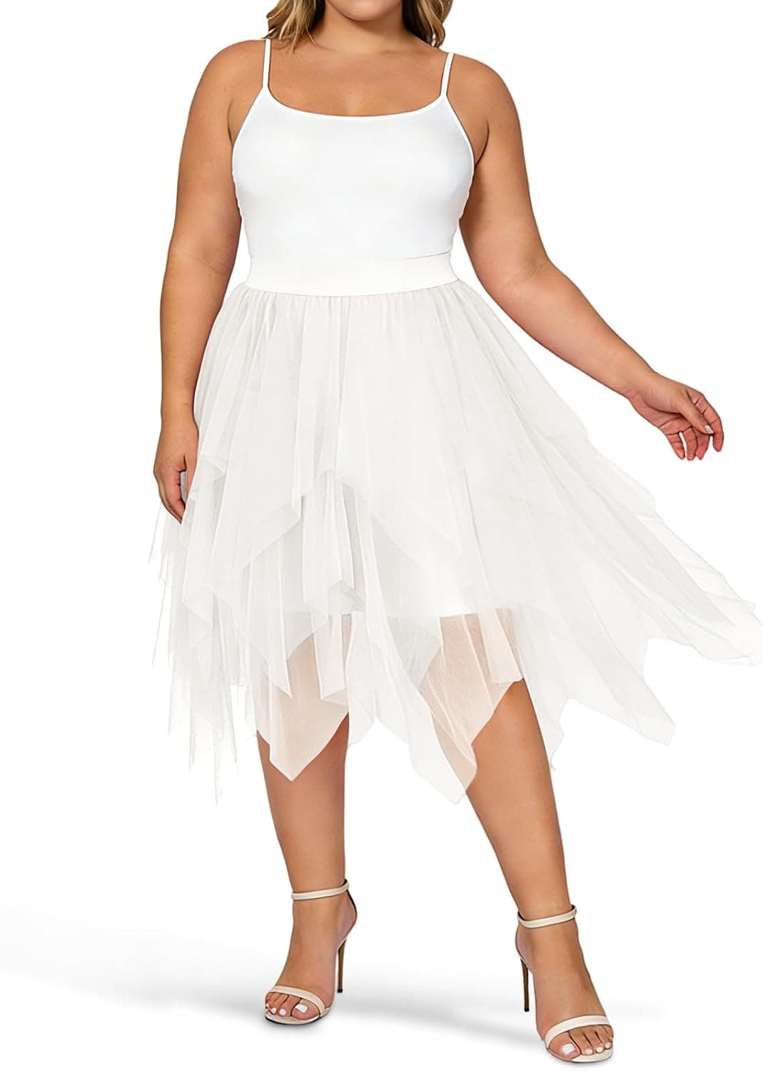 White plus-size layered tulle skirt — closest gray match, XL Plus–5X