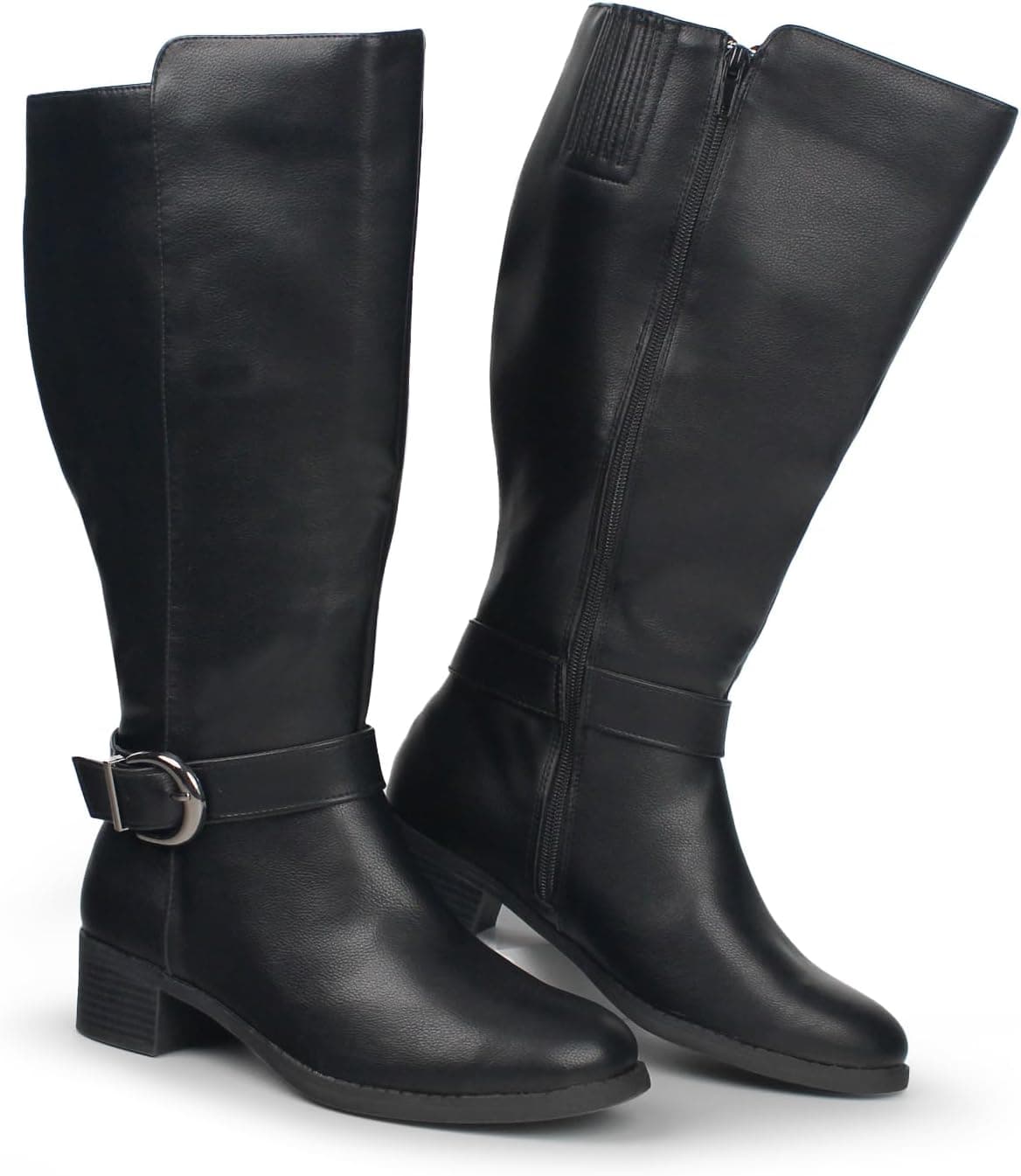 Black extra-wide-calf knee-high boots β sizes 6β12; closest glossy boot shape (matte finish)