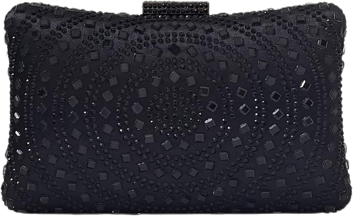 Black crystal-box rhinestone evening clutch