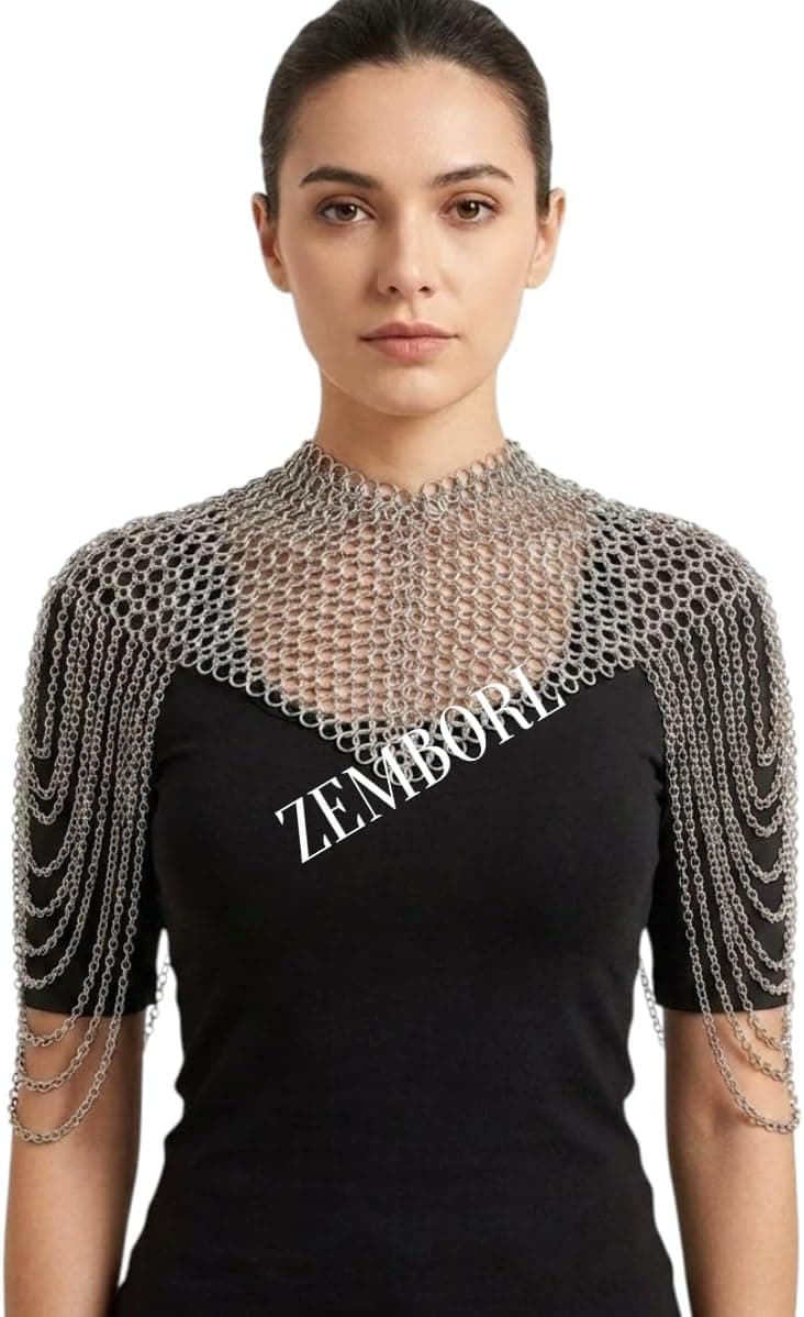 Silver chainmail shoulder armor