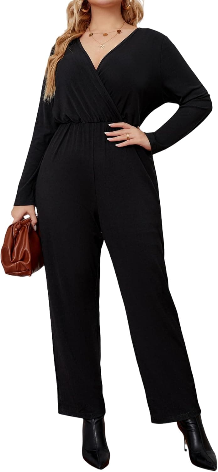 Black plus-size wide-leg jumpsuit — up to 4X