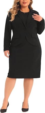 Black notched-lapel blazer dress set — closest trim-detail match, plus sizes 1X–5X