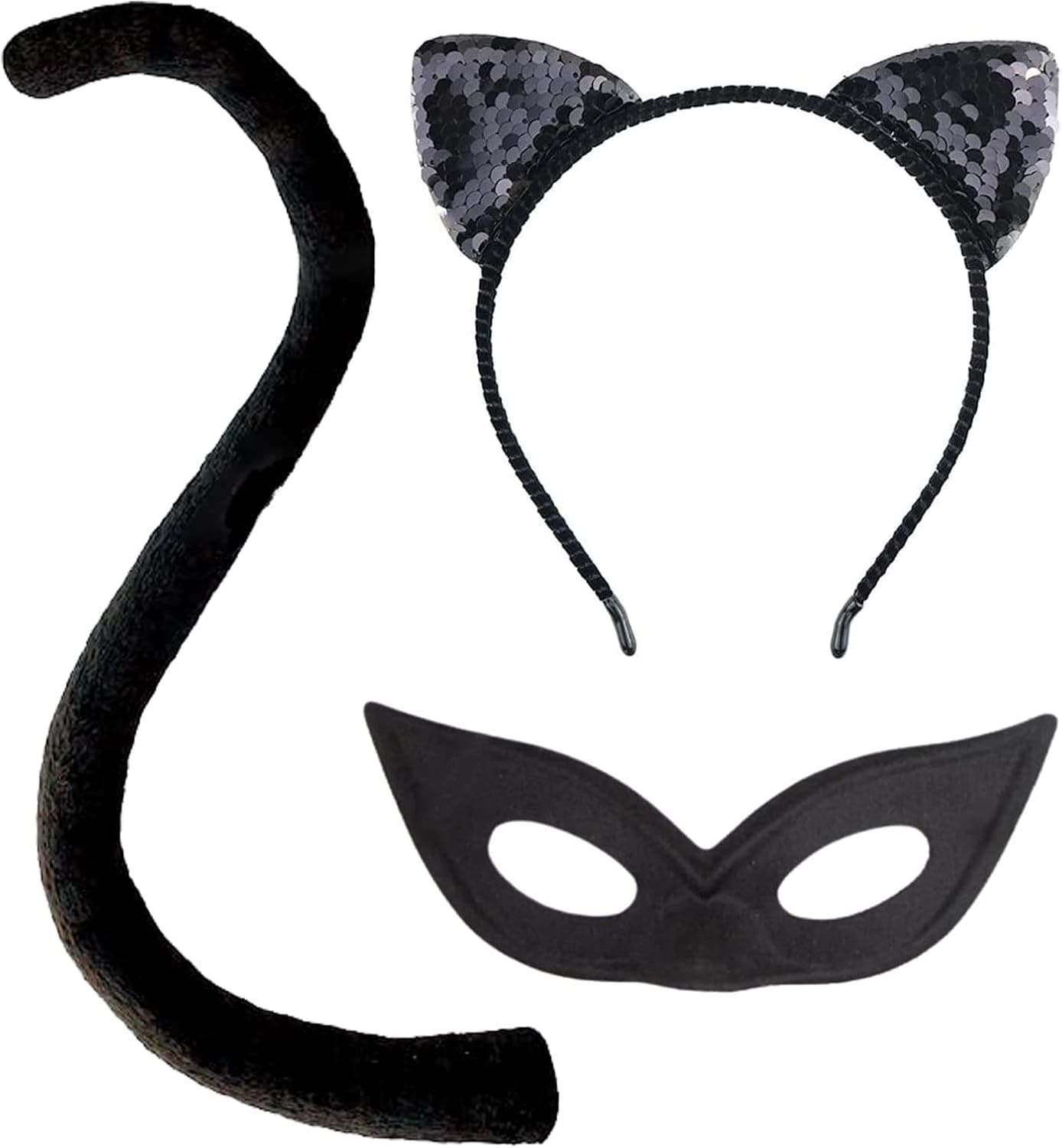 Black cat ears and tail costume set
