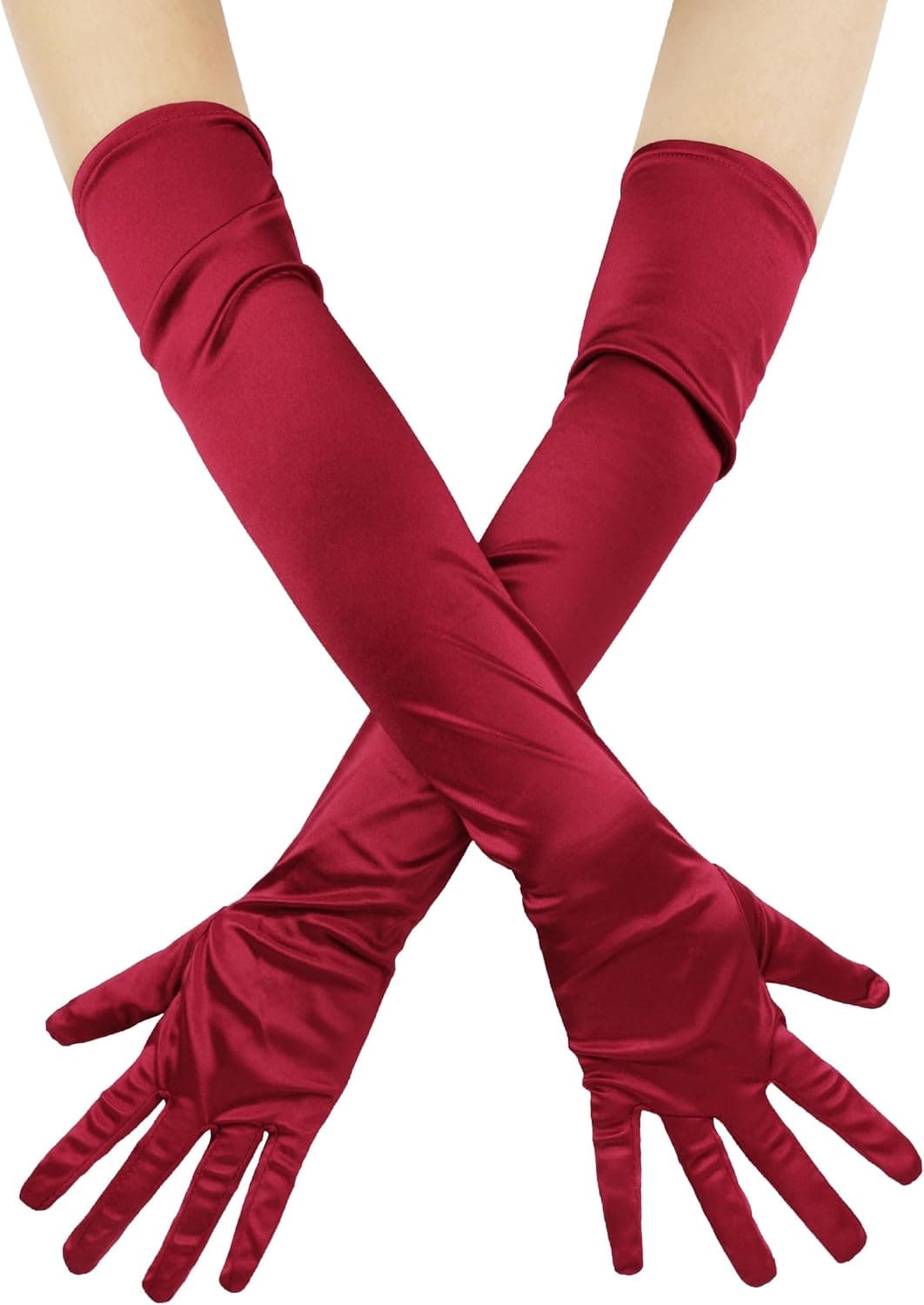 Burgundy satin opera gloves