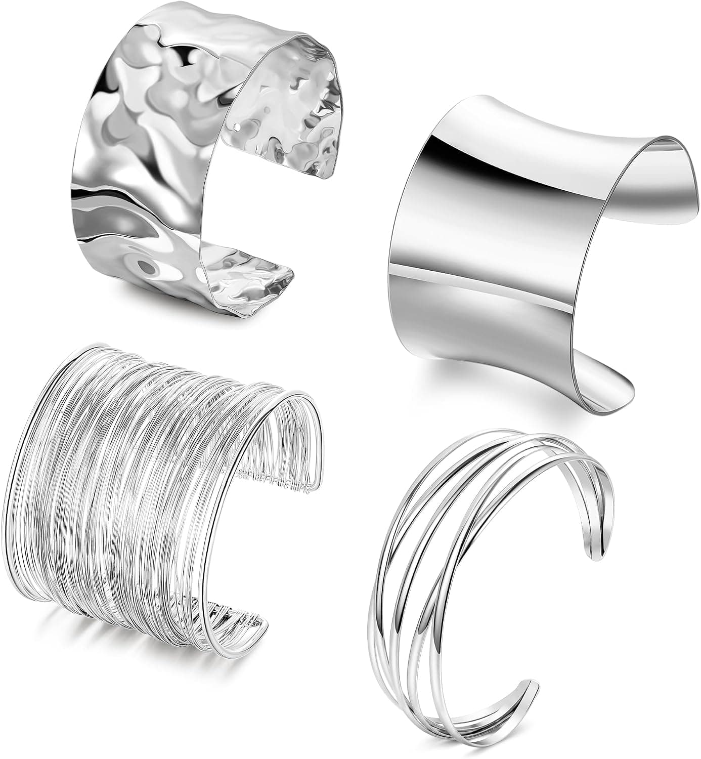 Silver open cuff bracelets