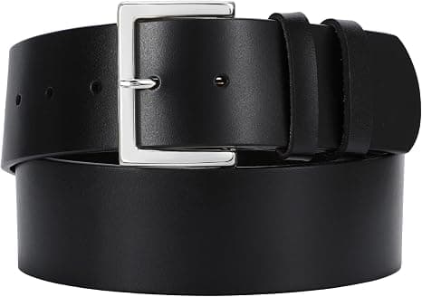 Black split-leather 1.9-inch belt with silver buckle — fits waists to 49 inches